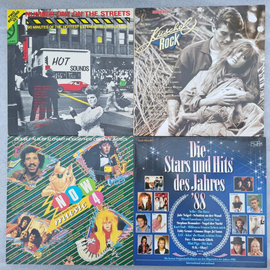 Lot Compilatii 4 bucati 9 discuri !!! Kuschelrock Pop-Rock Soul Disco ... Disc VINIL LP VG VG+ (DM18) Black - T'Pau - Ofra Haza - Mixed Emotions - Plil Collins - a-ha -Eric Carmen- Scorpions - ABC - Billy Idol - The Romantics - Limahl Queen - UB 40 - OMD - U2 ...