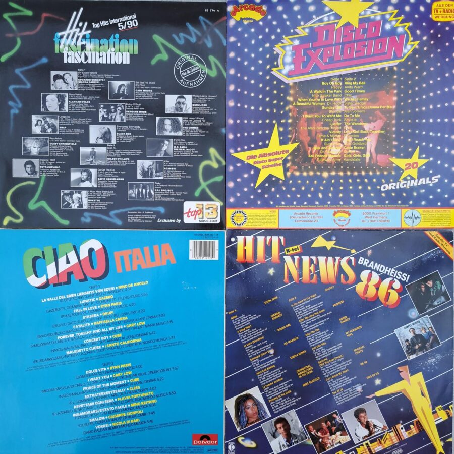 Lot Compilatii 4 bucati Country Pop-Rock Soul Disco ... Disc VINIL LP VG VG+ (DM19) Gary Moore - Snap - Alannah Miles - Roxette - Guru Josh - Smokie - Racey - Omd - Michael Cretu - Ub40 - Cube - Ryan Paris - Nino De Angelo - Sandra - Gazebo -