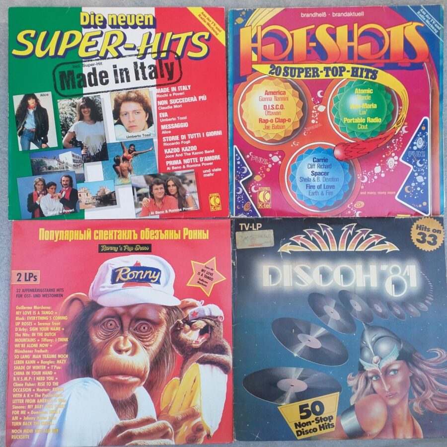 Lot Compilatii 4 bucati Italiana 50 non stop disco megamix Disc VINIL LP VG VG+ (7) Al Bano Romina Power Ricchi e Poveri - Pupo - Alice - Blondie - Ottawan- Toto - Black - Bangels - Nina Simone - New Order ...