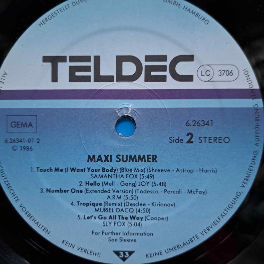 Maxi Summer – Disc Vinil LP VG+ (lotG) - The Real Thing, Princess, Samantha Fox, ARM, Sly Fox