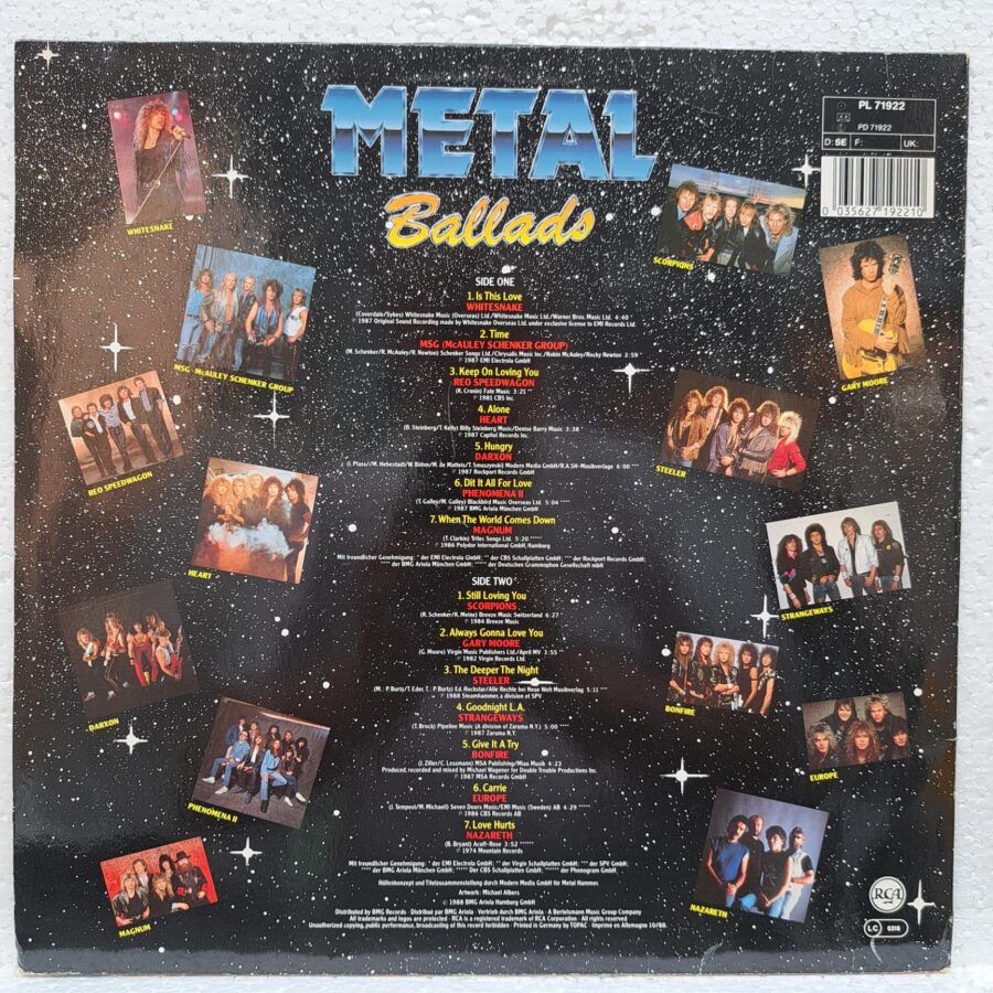 Metal Ballads Disc Vinil LP VG VG+ (lotC) Is This Love - Alone - Stll Loving You - Carrie - Love Hurts - Keep On Loving You ...