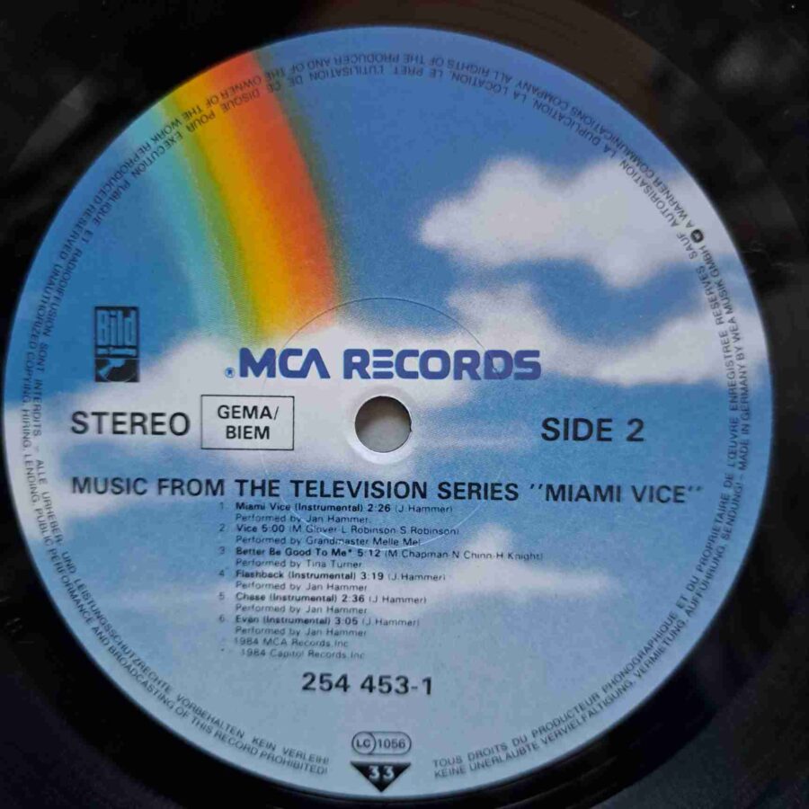 Miami Vice (Music From The Television Series) – Disc Vinil LP VG+ (lotI) - Tina Turner, Jan Hammer, Glenn Frey, Phil Collins, Grandmaster Melle Mel