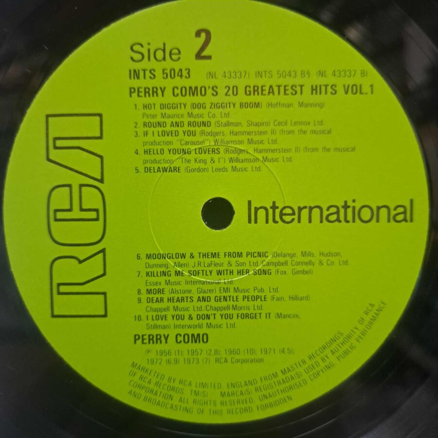 Perry Como – Perry Como's 20 Greatest Hits Volume One – Disc Vinil LP VG+ (lotF)