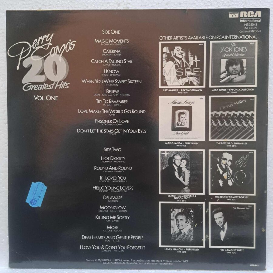 Perry Como – Perry Como's 20 Greatest Hits Volume One – Disc Vinil LP VG+ (lotF)