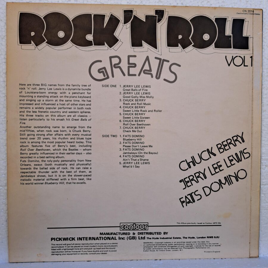 Rock 'N' Roll Greats Vol 1 Disc VINIL LP VG (box8) Jerry Lee Lewis - Chuck Berry - Fats Domino