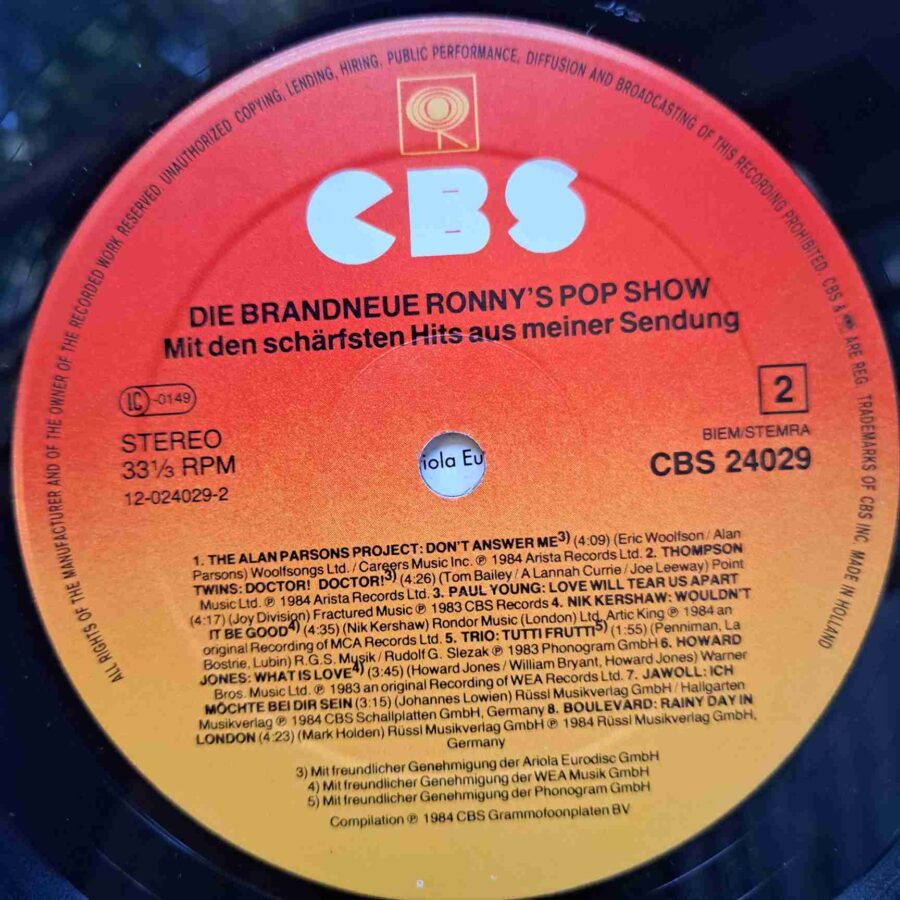 Ronny's Pop Show - Disc Vinil LP VG+ (lotI) - Eurythmics, Van Halen, Nena, Trio, Nik Kershaw,Paul Young