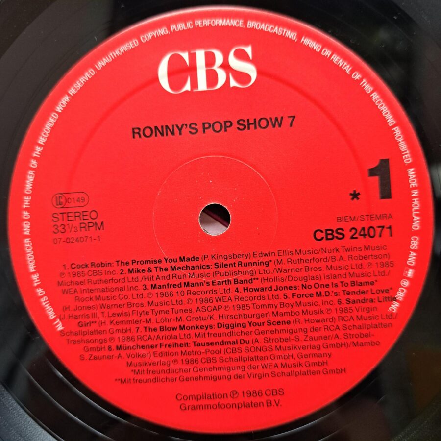 Ronny's Pop Show 7 - Sandra, Electric Light Orchestra, Bangels,  A-ha, Manfred Mann's Earth Band - Disc Vinil LP VG+