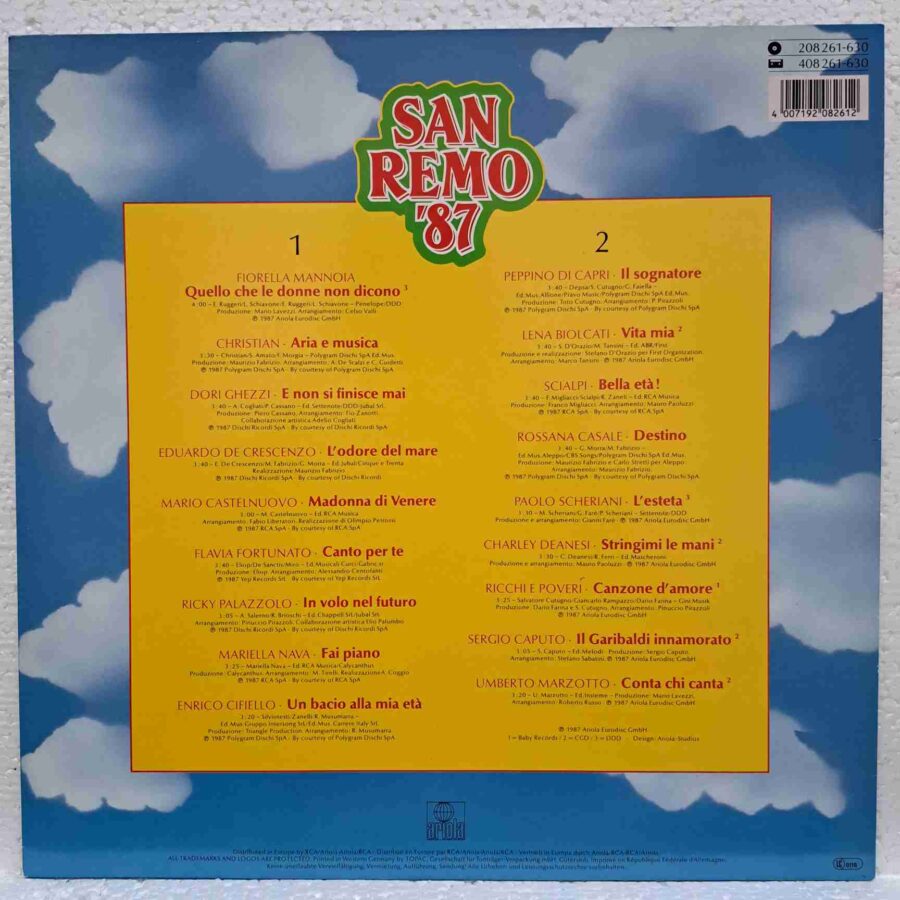 San Remo '87 - 18 Festival-Hits – Disc Vinil LP VG+ (lotI) - Sergio Caputo, Mario Castelnuovo, Dori Ghezzi, Rossana Casale, Scialpi