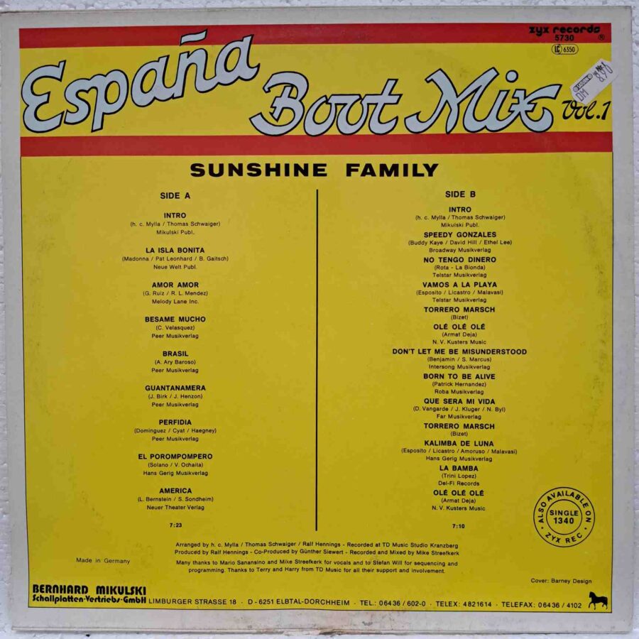 Sunshine Family – España Boot Mix Vol. 1 - Disc Vinil MAXI VG+ (lotG)