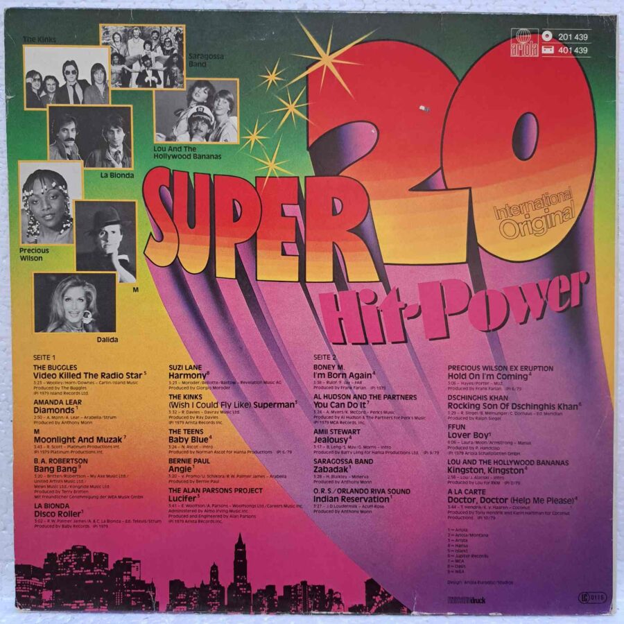 Super 20 Hit-Power – Disc Vinil LP VG+ (lotI) - Boney M., Amanda Lear, La Bionda, Dalida, Bernie Paul, Saragossa Band