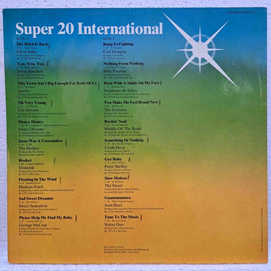 Super 20 International – Disc Vinil LP VG+ (lotI) - Status Quo, Elton John, Joan Baez, Sparks, The Stylistics, Uriah Heep