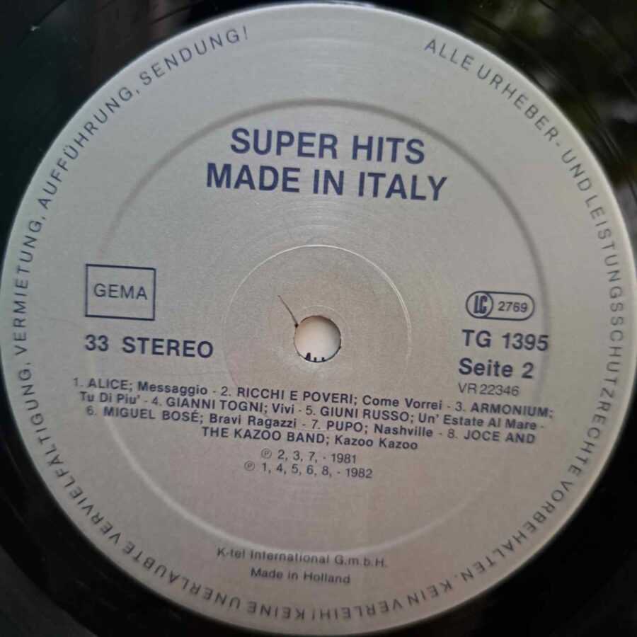 Super-Hits - Made In Italy – Disc Vinil LP VG+ (lotG) - Ricchi E Poveri, Umberto Tozzi, Al Bano & Romina Power, Alice, Pupo