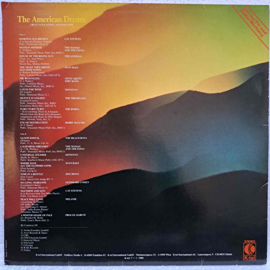 The American Dream (Great Folk-Songs And Ballads) - Disc Vinil LP VG+ (lotI) - Donovan, Joan Baez, The Animals, Leonhard Cohen, Cat Stevens