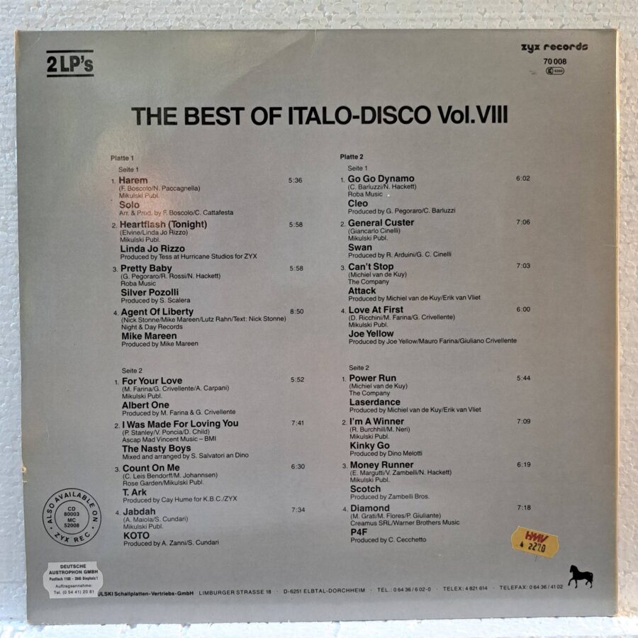 The Best Of Italo-Disco Vol. 8 – Disc Vinil 2LP VG+ (lotD) - Linda Jo Rizzo, Koto, Cleo, Scotch, The Nasty Boys