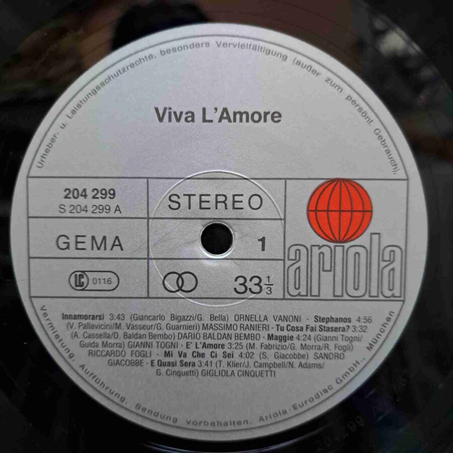 Viva L'Amore - Disc Vinil LP VG+ (lotI) - Umberto Tozzi, Gianni Togni, Loredana Bertè, Gianni Bella, Dori Ghezzi