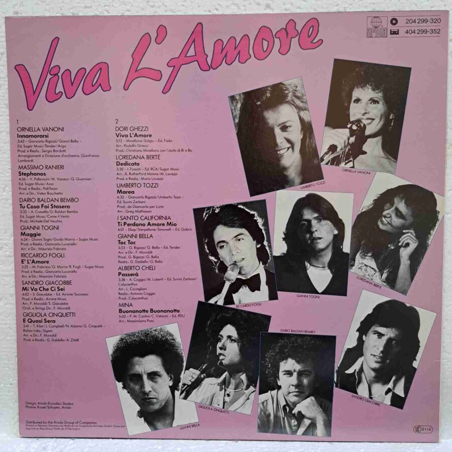 Viva L'Amore - Disc Vinil LP VG+ (lotI) - Umberto Tozzi, Gianni Togni, Loredana Bertè, Gianni Bella, Dori Ghezzi