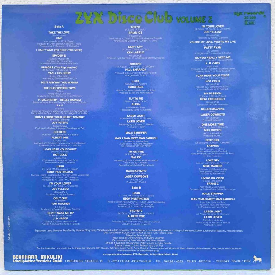 ZYX Disco Club Volume 2 - Lime, Albert One, Brian Ice, Ken Laszlo, Sabrina, Latin Lover - Disc Vinil LP VG+ (lotM)
