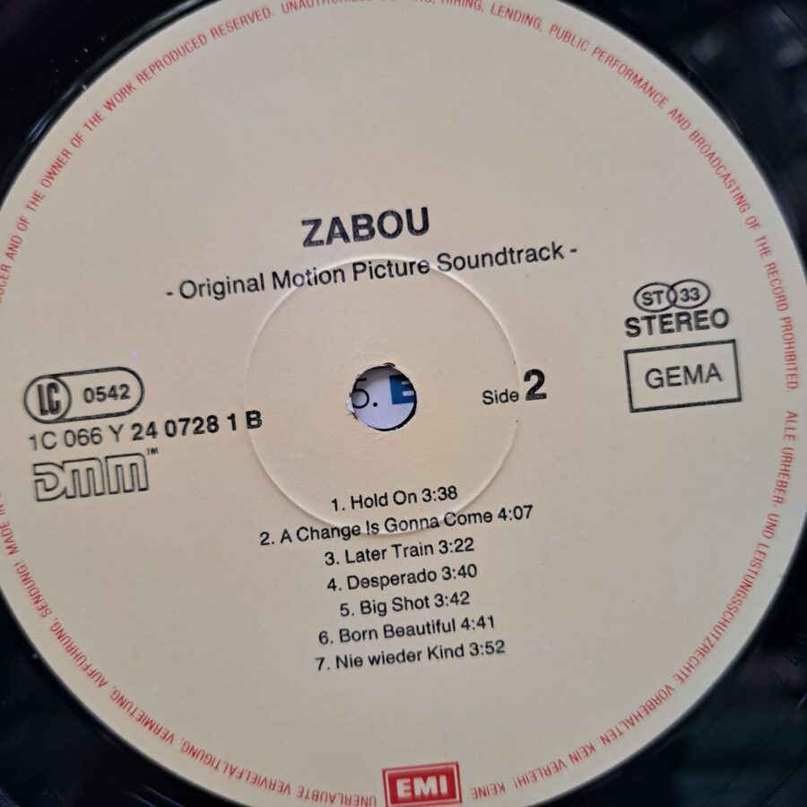 Zabou (Original Motion Picture Soundtrack) – Disc Vinil LP VG+ (lotE) - Joe Cocker, Tina Turner, Anne Haigis, Talk Talk,
