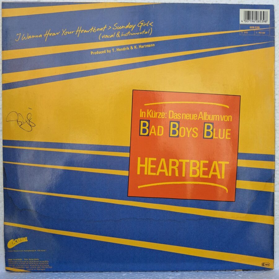 Bad Boys Blue – I Wanna Hear Your Heartbeat ›Sunday Girl‹ Disc VINIL Maxi VG (box8)