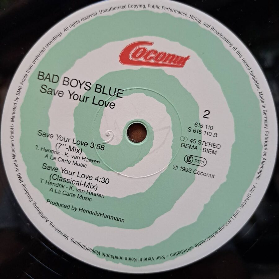 Bad Boys Blue – Save Your Love – Disc Vinil MAXI 45 RPM VG (lotD)