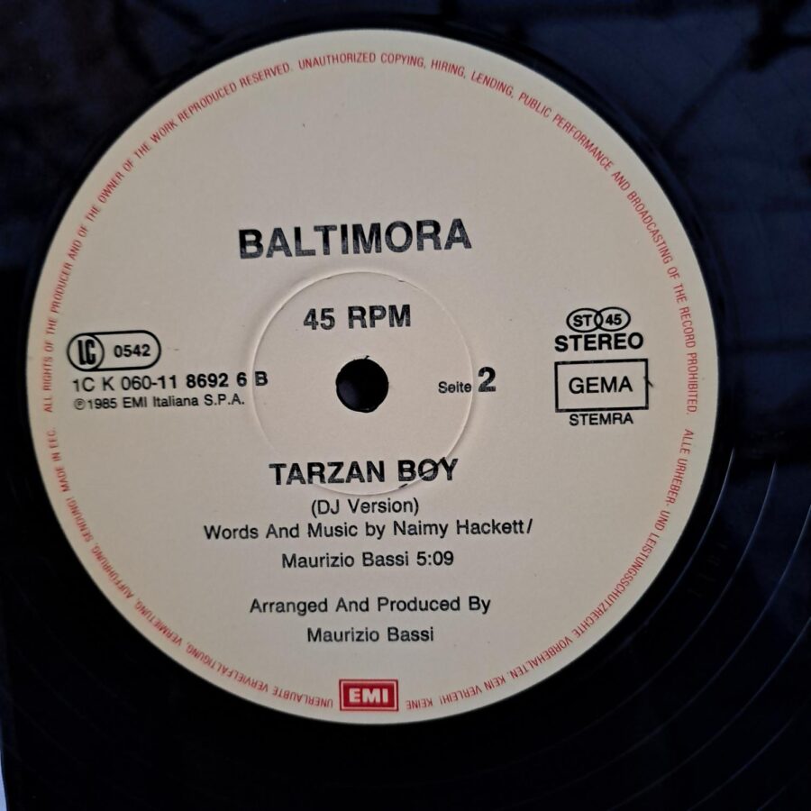 Baltimora – Tarzan Boy (Extended Version) Disc VINIL maxi VG+ (box3) Baltimora – Tarzan Boy (Extended Version) Disc VINIL maxi VG+ (box3)