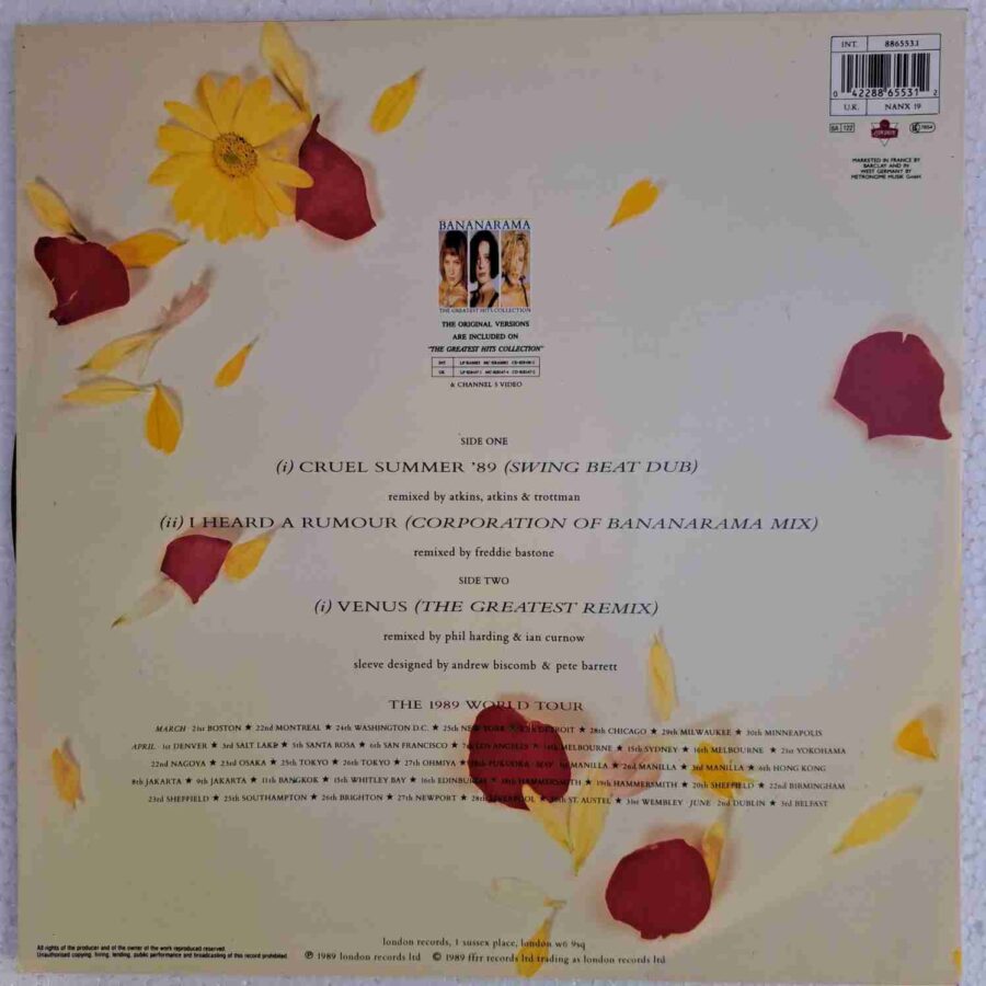 Bananarama – Cruel Summer '89 (3) Bananarama – Cruel Summer '89 – Disc Vinil MAXI 45 RPM VG (lotB)