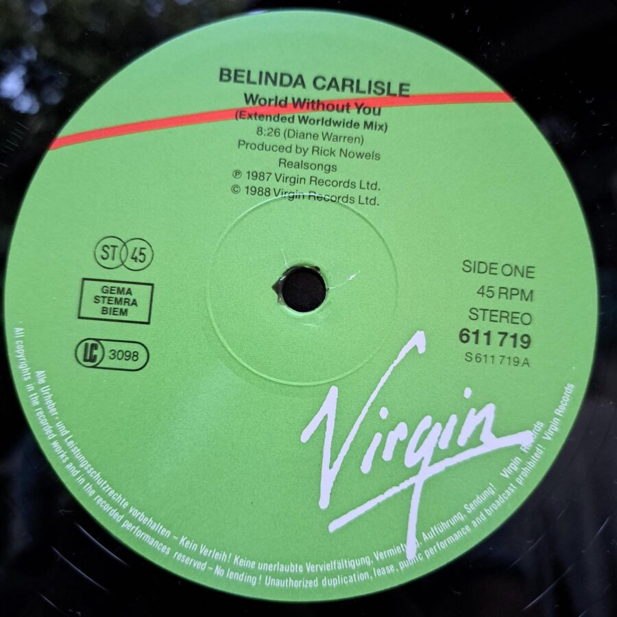 Belinda Carlisle – World Without You (1) Belinda Carlisle – World Without You – Disc Vinil MAXI 45 RPM VG+ (lotE)
