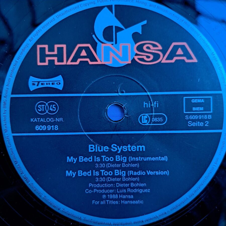 Blue System – My Bed Is Too Big Disc VINIL MAXI VG (box1) Blue System – My Bed Is Too Big Disc VINIL MAXI VG (R)
