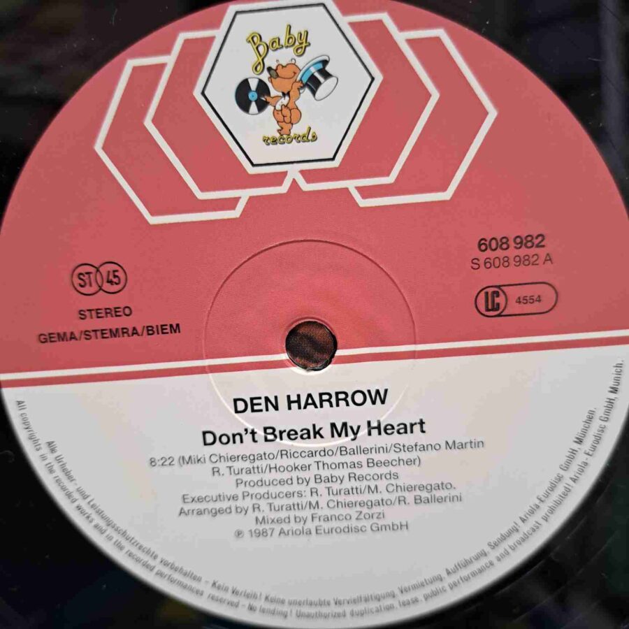 Den Harrow – Don't Break My Heart (1) Den Harrow – Don't Break My Heart – Disc Vinil MAXI 45 RPM VG VG+ (lotA)