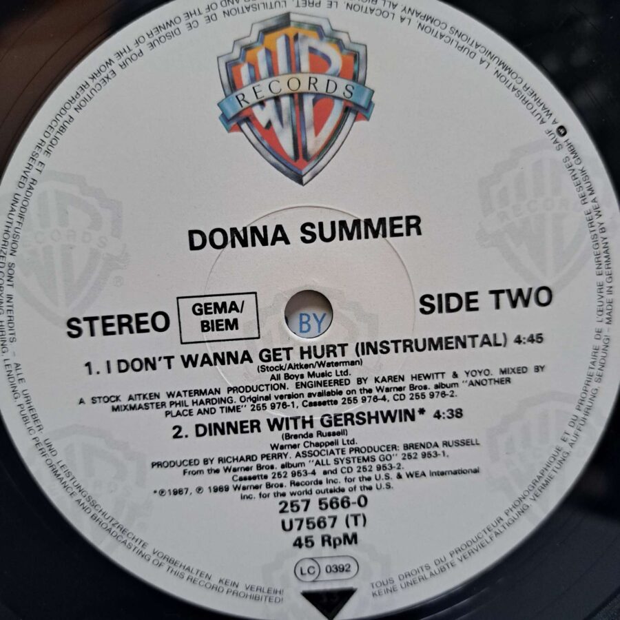 Donna Summer – I Don't Wanna Get Hurt (Extended Version) (1) Donna Summer – I Don't Wanna Get Hurt (Extended Version) – Disc Vinil MAXI 45 RPM VG+ (lotE)