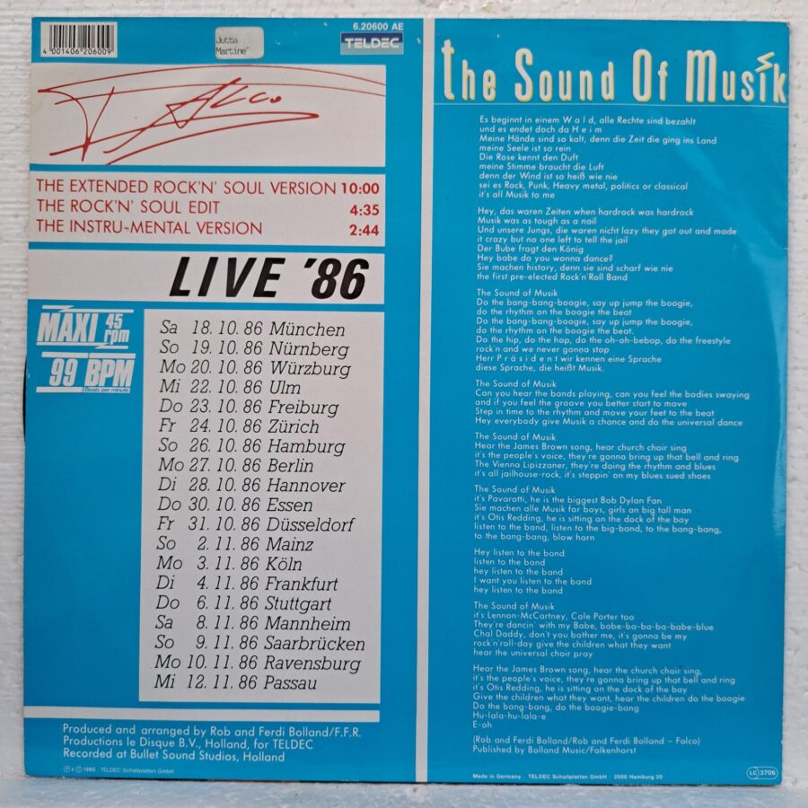 Falco – The Sound Of Musik (3) Falco – The Sound Of Musik – Disc VINIL MAXI VG+ (box6)
