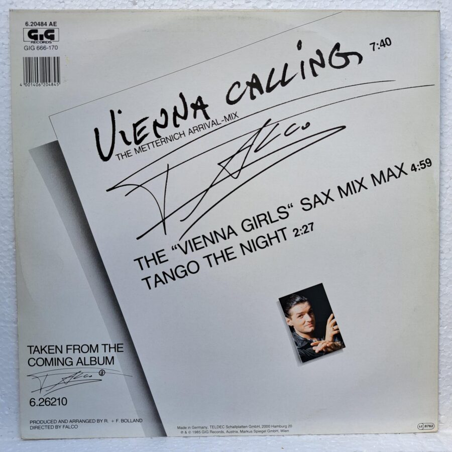Falco – Vienna Calling (The Metternich Arrival-Mix) Disc VINIL maxi VG+ (box8)