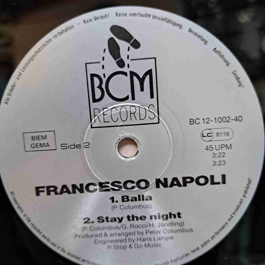Francesco Napoli – Balla. (1) Francesco Napoli – Balla..Balla! - Disc Vinil MAXI 45 RPM NM