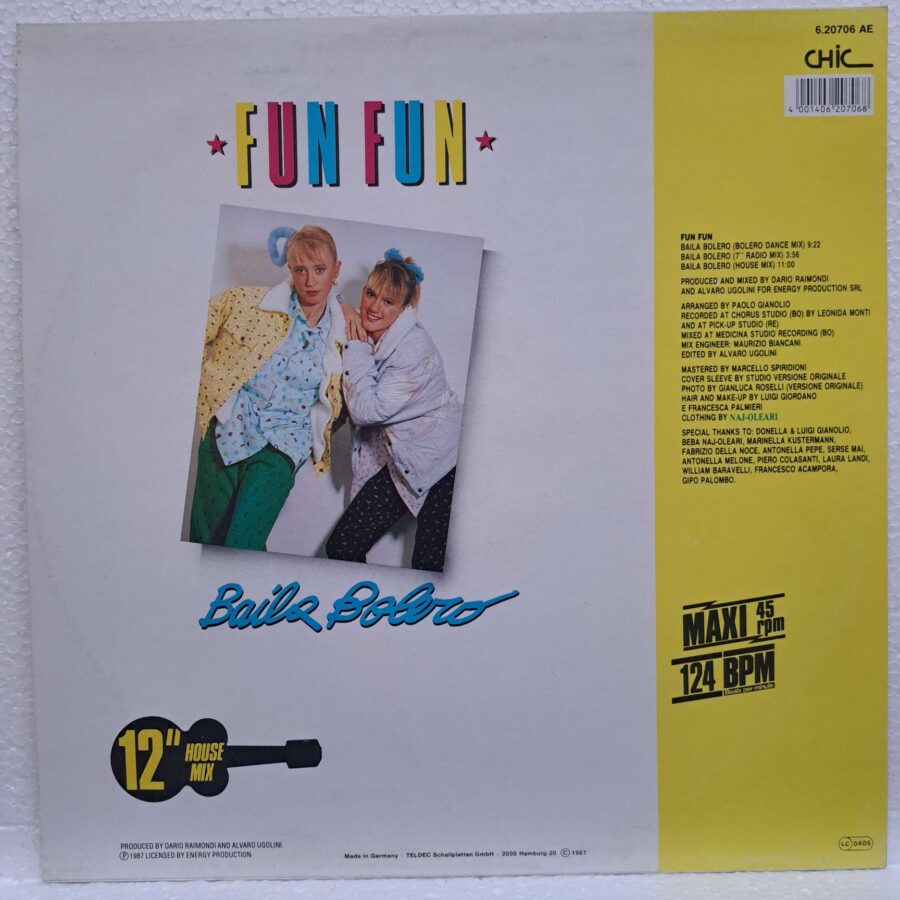 Fun Fun – Baila Bolero (3) Fun Fun – Baila Bolero – Disc Vinil MAXI 45 RPM VG+ (lotE)