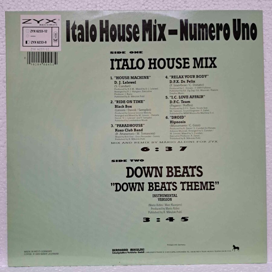 Italo House Mix Numero Uno – Disc Vinil MAXI 45 RPM VG+ (lotG) - DJ Lelewel, Black Box, Hipnosis, Down Beats