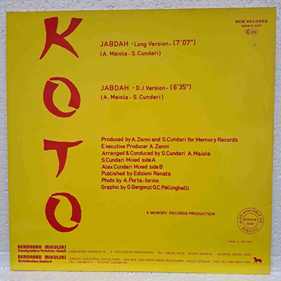 Koto – Jabdah (3) Koto – Jabdah – Disc Vinil MAXI 45 RPM VG+ (lotA)