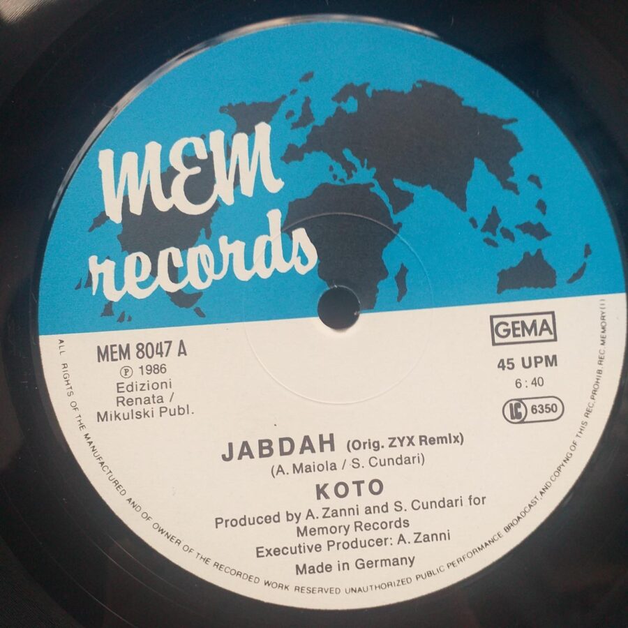 Koto – Jabdah (The Original ZYX Remix) Disc VINIL maxi VG+