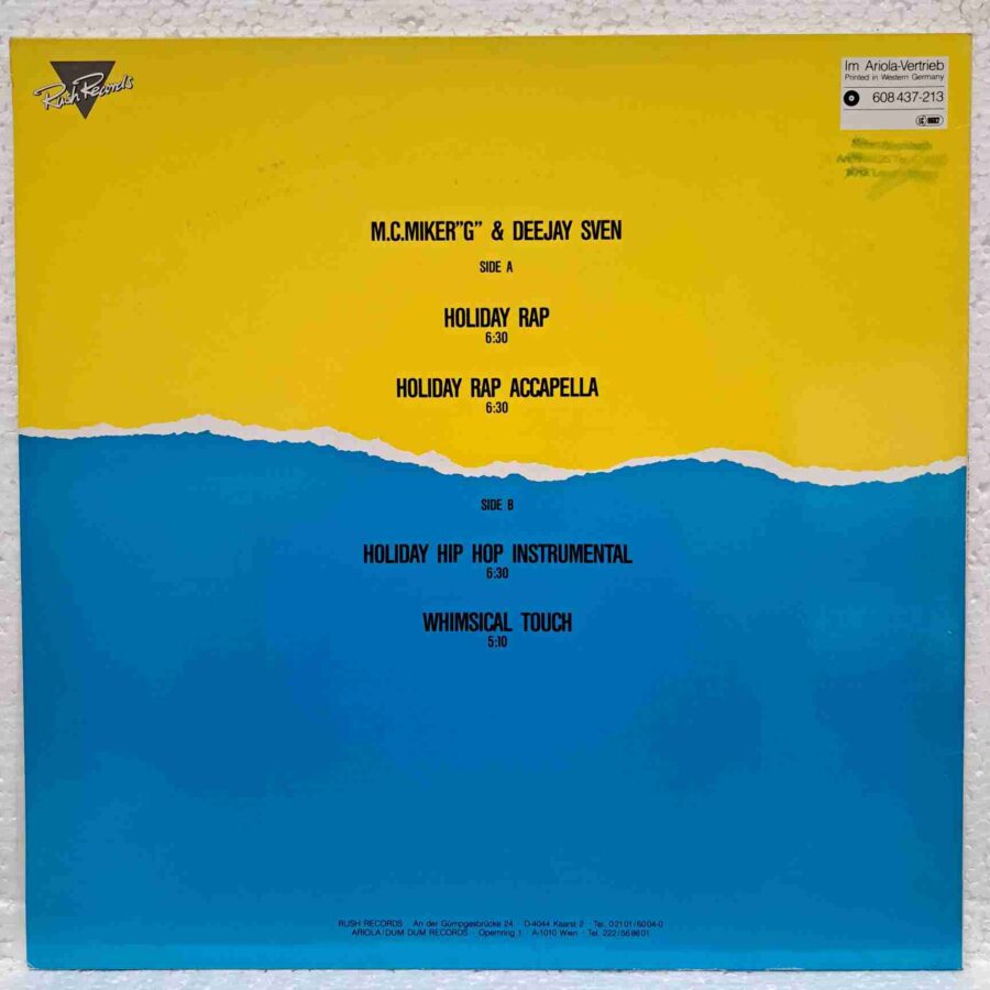 M.C.MikerG & Deejay Sven – Holiday Rap (3) M.C.Miker"G" & Deejay Sven – Holiday Rap – Disc Vinil MAXI 45 RPM VG+ (lotA)