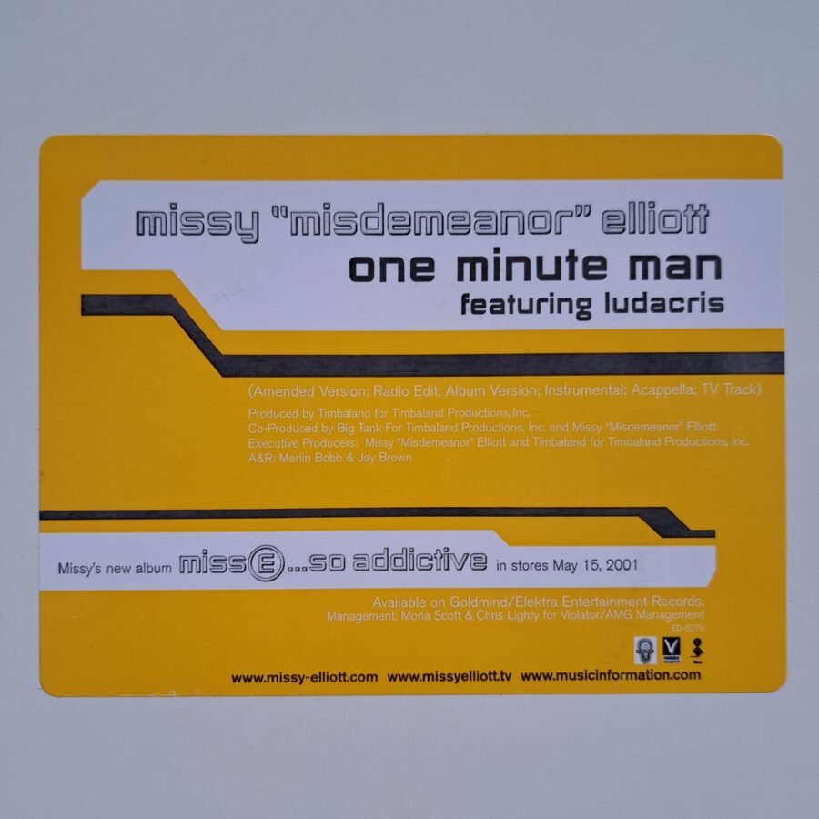 Missy Misdemeanor Elliott Featuring Ludacris – One Minute Man (3) Missy Misdemeanor Elliott Featuring Ludacris – One Minute Man - Disc Vinil MAXI VG+ (lotE)