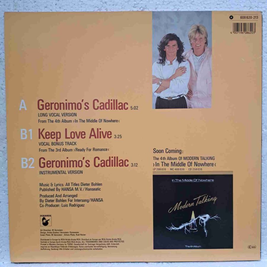 Modern Talking – Geronimo's Cadillac (3) Modern Talking – Geronimo's Cadillac – Disc Vinil MAXI 45 RPM VG+ (lotM)
