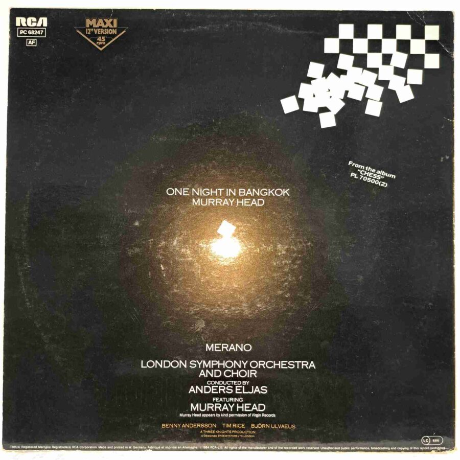 Murray Head – One Night In Bangkok (4) Murray Head – One Night In Bangkok – Disc Vinil MAXI 45 RPM VG VG+ (lotA)