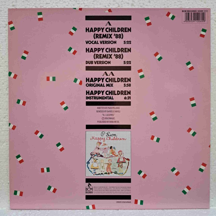 P. Lion – Happy Children (Remix '88) (3) P. Lion – Happy Children (Remix '88) – Disc Vinil MAXI 45 RPM VG+ (lotI)