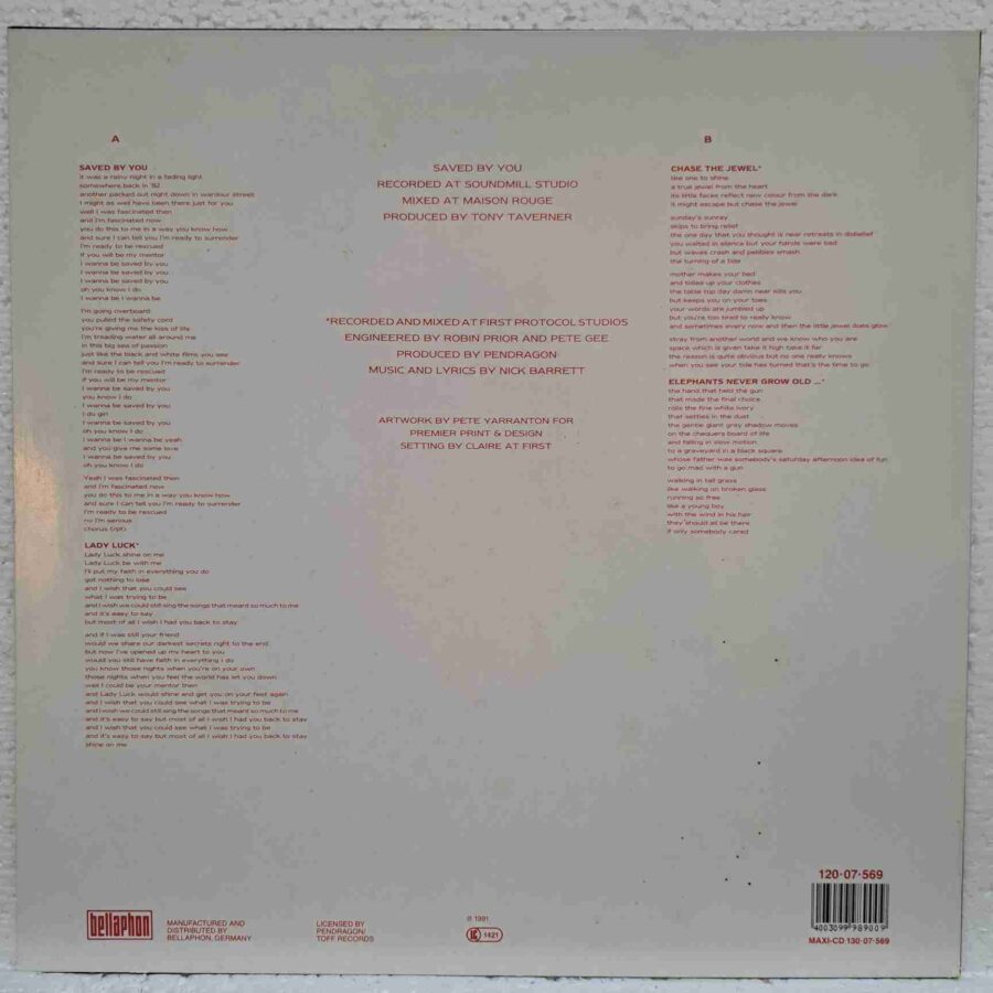 Pendragon – Saved By You – Disc Vinil MAXI 45 RPM VG+ (lotI)