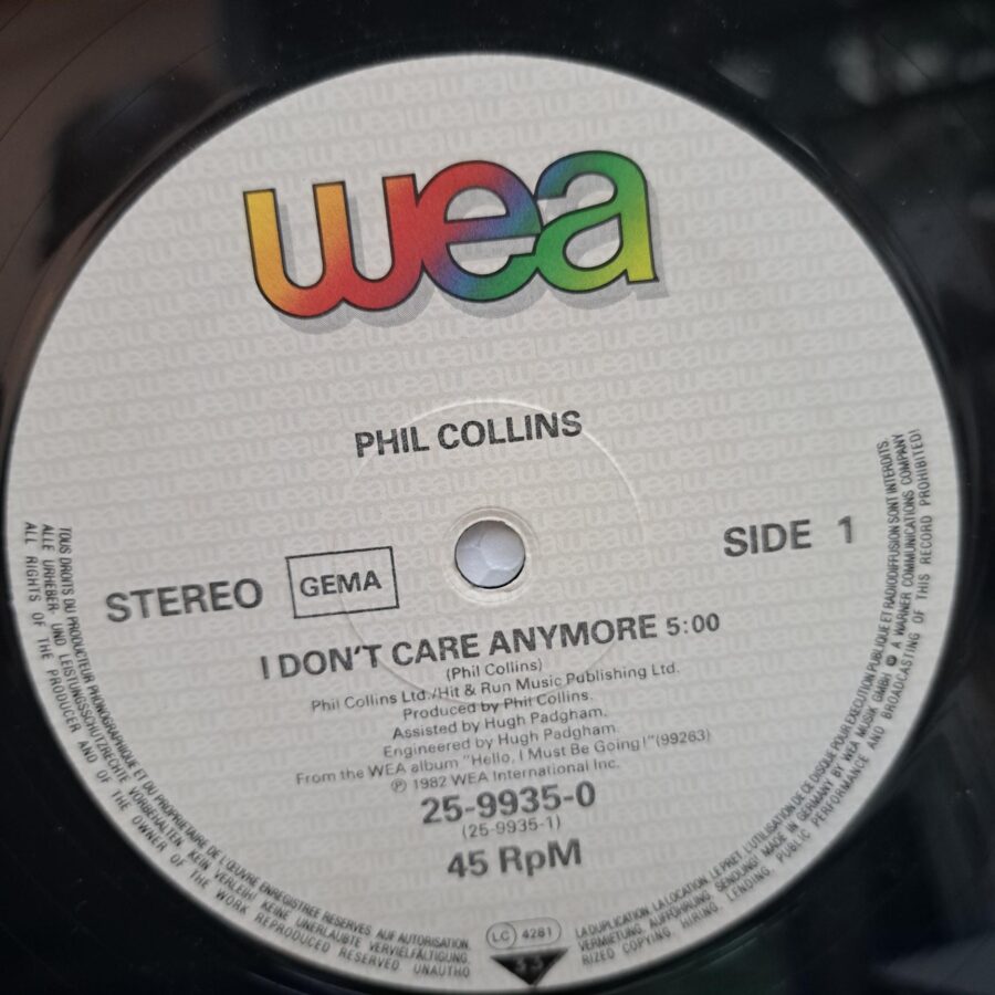 Phil Collins – I Don't Care Anymore (...Plus Extra Live Track) (1) Phil Collins – I Don't Care Anymore (...Plus Extra Live Track) – Disc Vinil MAXI 45 RPM VG (lotE)
