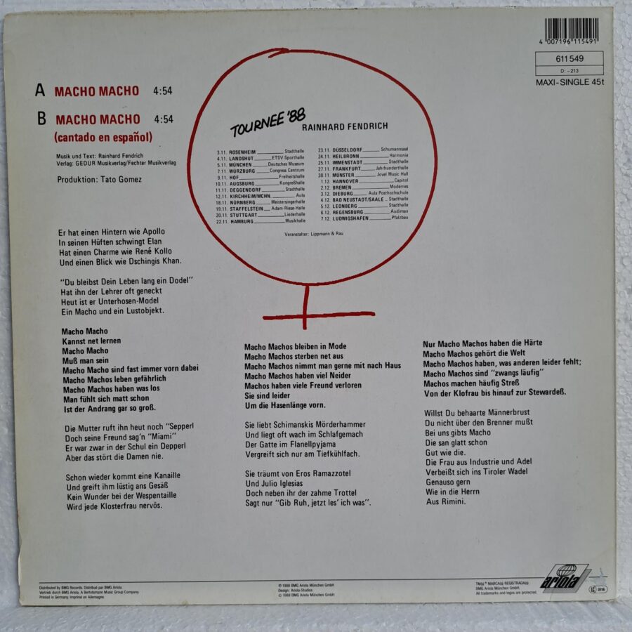 Rainhard Fendrich – Macho Macho Disc VINIL maxi VG+