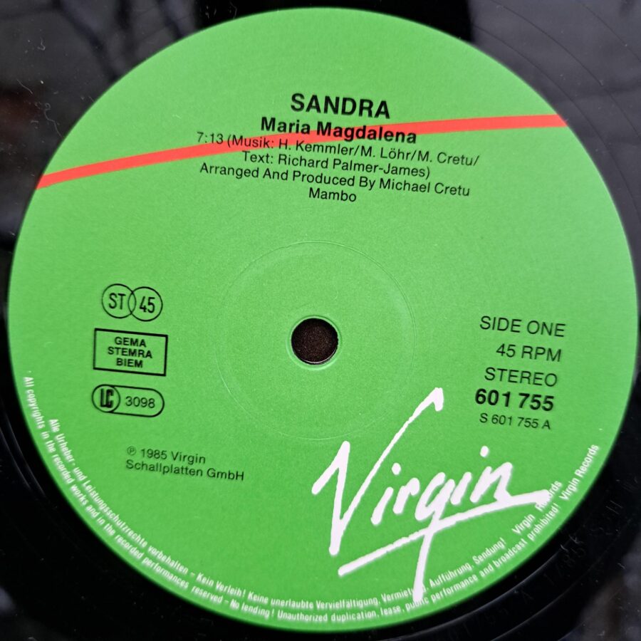 Sandra – (I'll Never Be) Maria Magdalena Sandra – (I'll Never Be) Maria Magdalena Disc VINIL maxi VG VG+