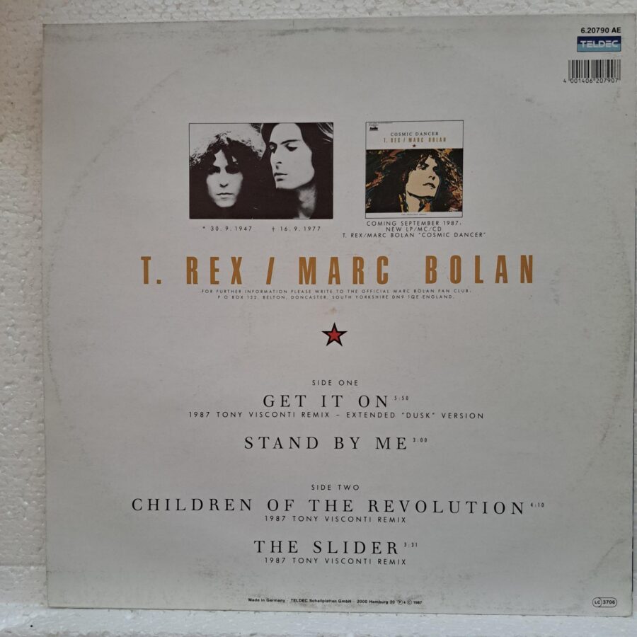 T. Rex Marc Bolan – Get It On (1987 Tony Visconti Remix) (3) T. Rex Marc Bolan – Get It On (1987 Tony Visconti Remix) – Disc Vinil MAXI 45 RPM VG+(lotE)