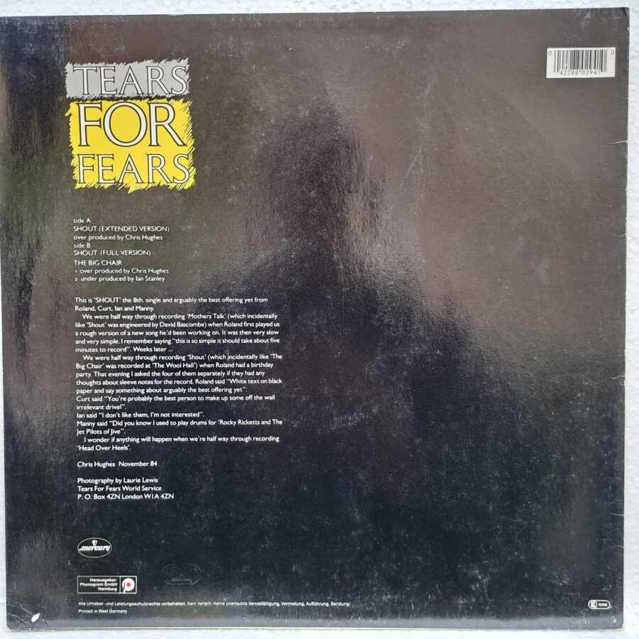 Tears For Fears – Shout (2) Tears For Fears – Shout (Extended Version) Disc VINIL LP VG+ (box8)