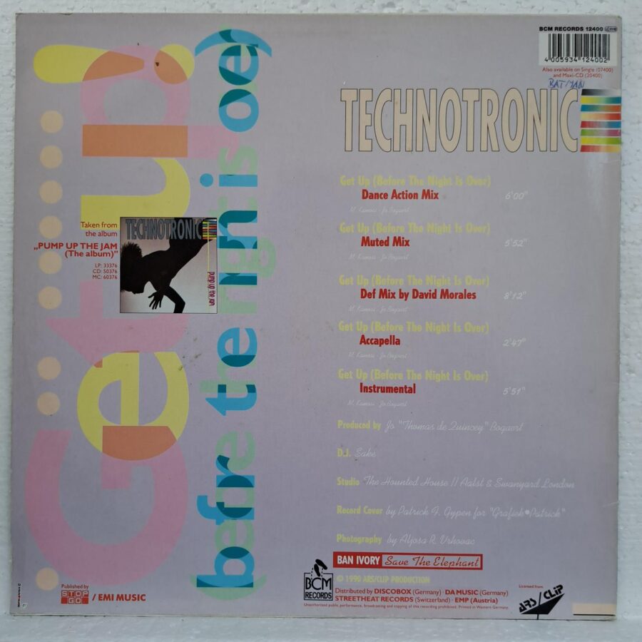 Technotronic – Get Up Technotronic – Get Up! (Before The Night Is Over) Disc VINIL maxi VG -