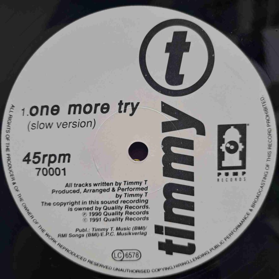 Timmy T – One More Try Disc VINIL MAXI VG+ (BOX5) Timmy T – One More Try Disc VINIL MAXI VG+ (BOX5)